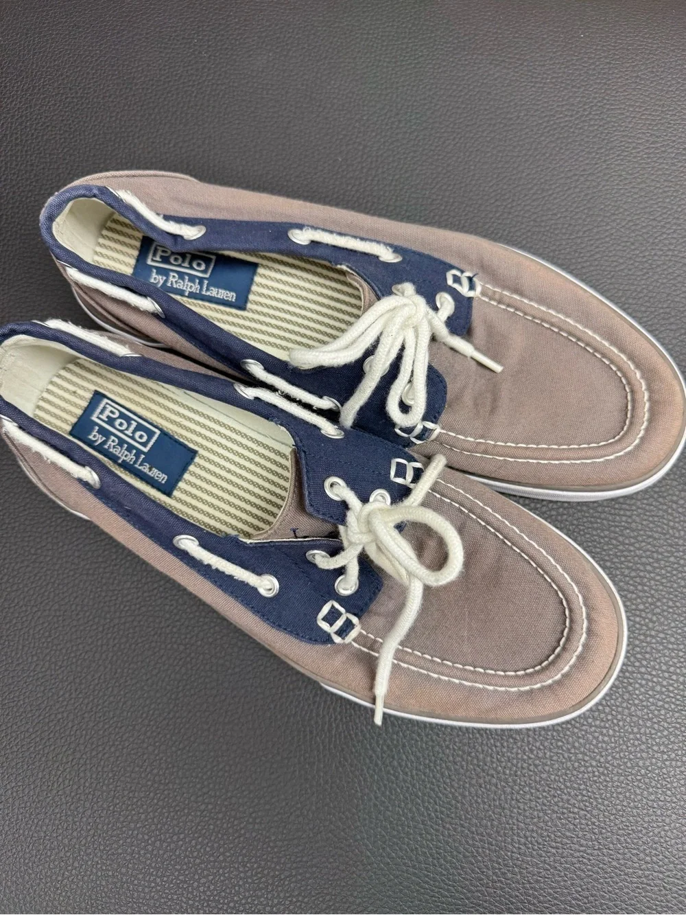 Polo by Ralph Lauren Men's Taupe and Navy Two-Tone Boat Shoes